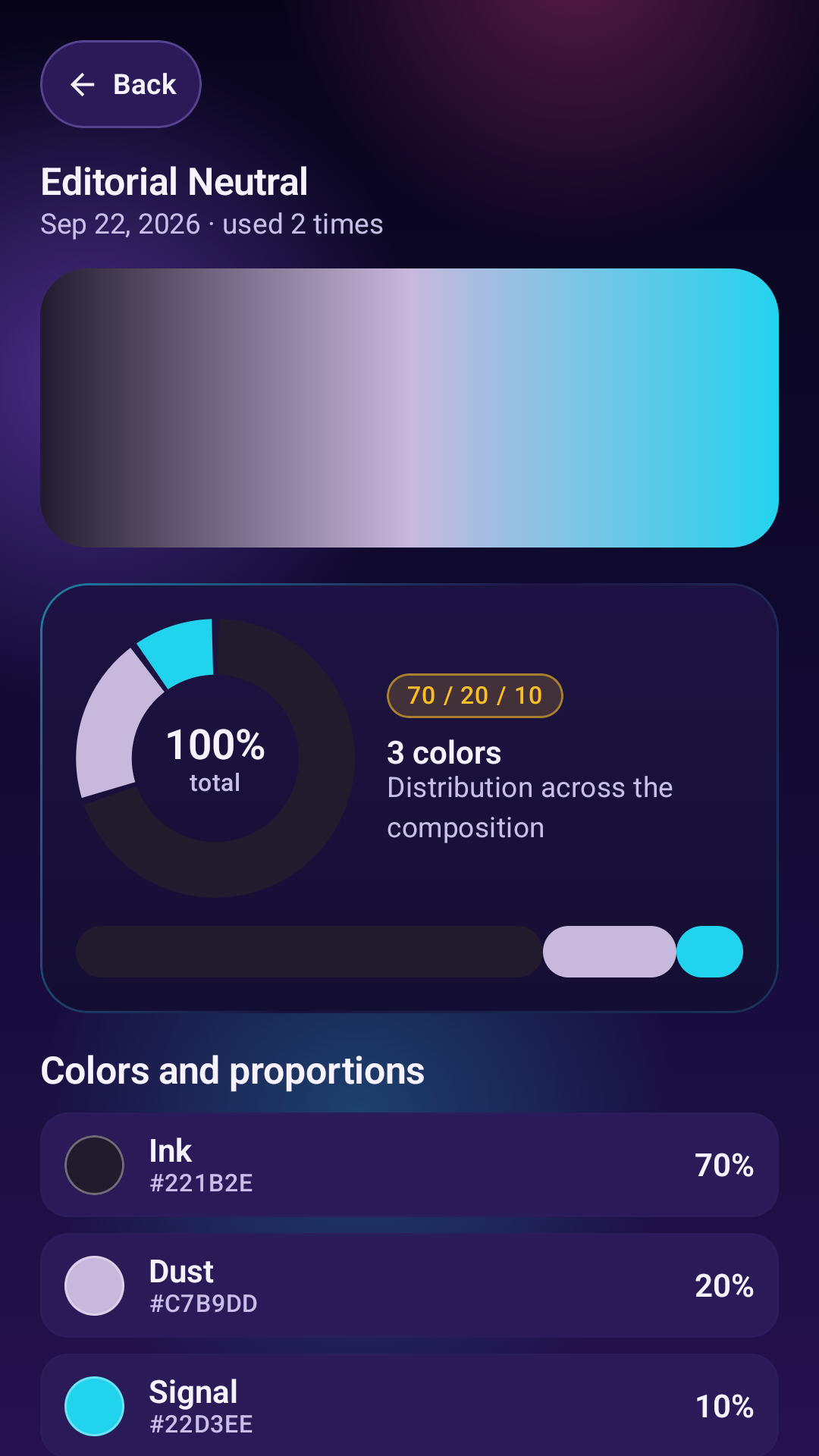 Color Harmony Calc palette detail screen